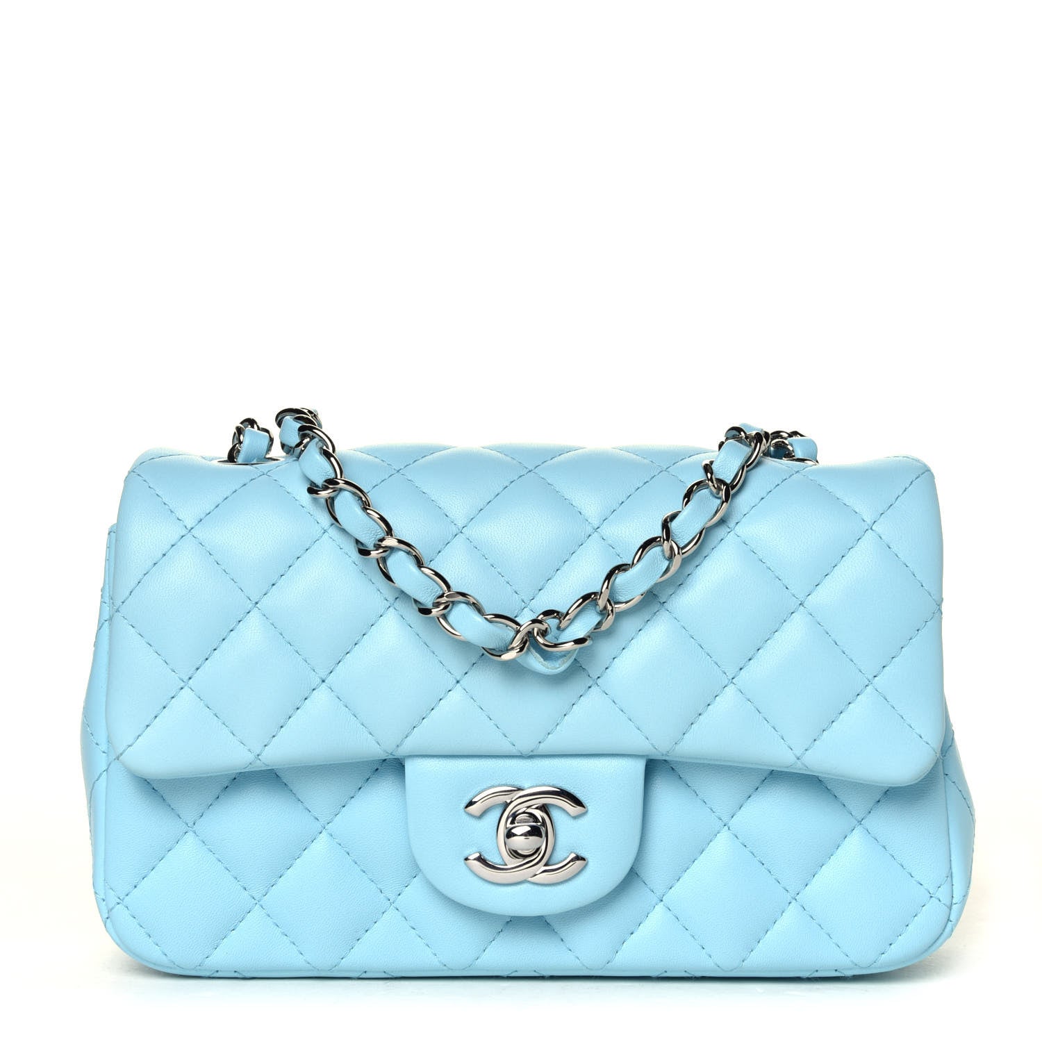 Chanel Lambskin Quilted Mini Rectangular Flap Neon Blue 3 of 12