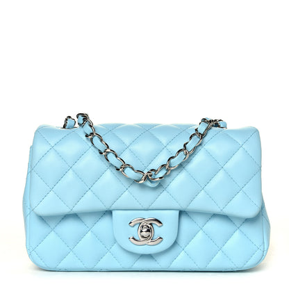 Chanel Lambskin Quilted Mini Rectangular Flap Neon Blue 3 of 12