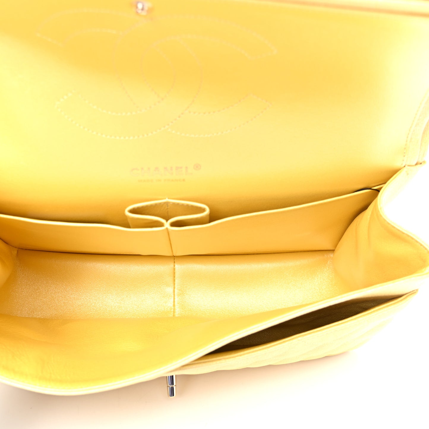 Iridescent Caviar Quilted Jumbo Double Flap Jaune Yellow
