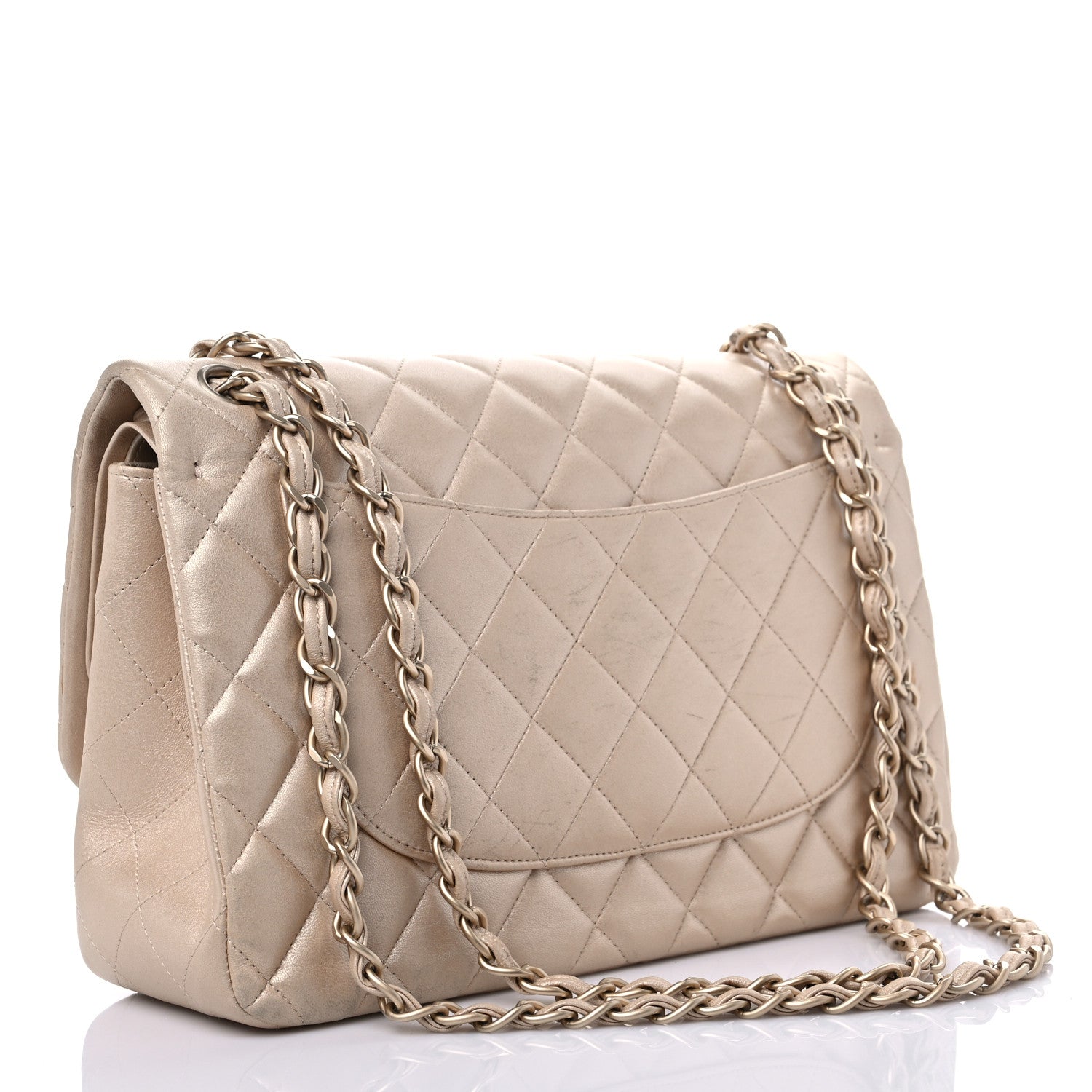 Chanel Metallic Lambskin Quilted Jumbo Double Flap Pale Gold 3 of 14