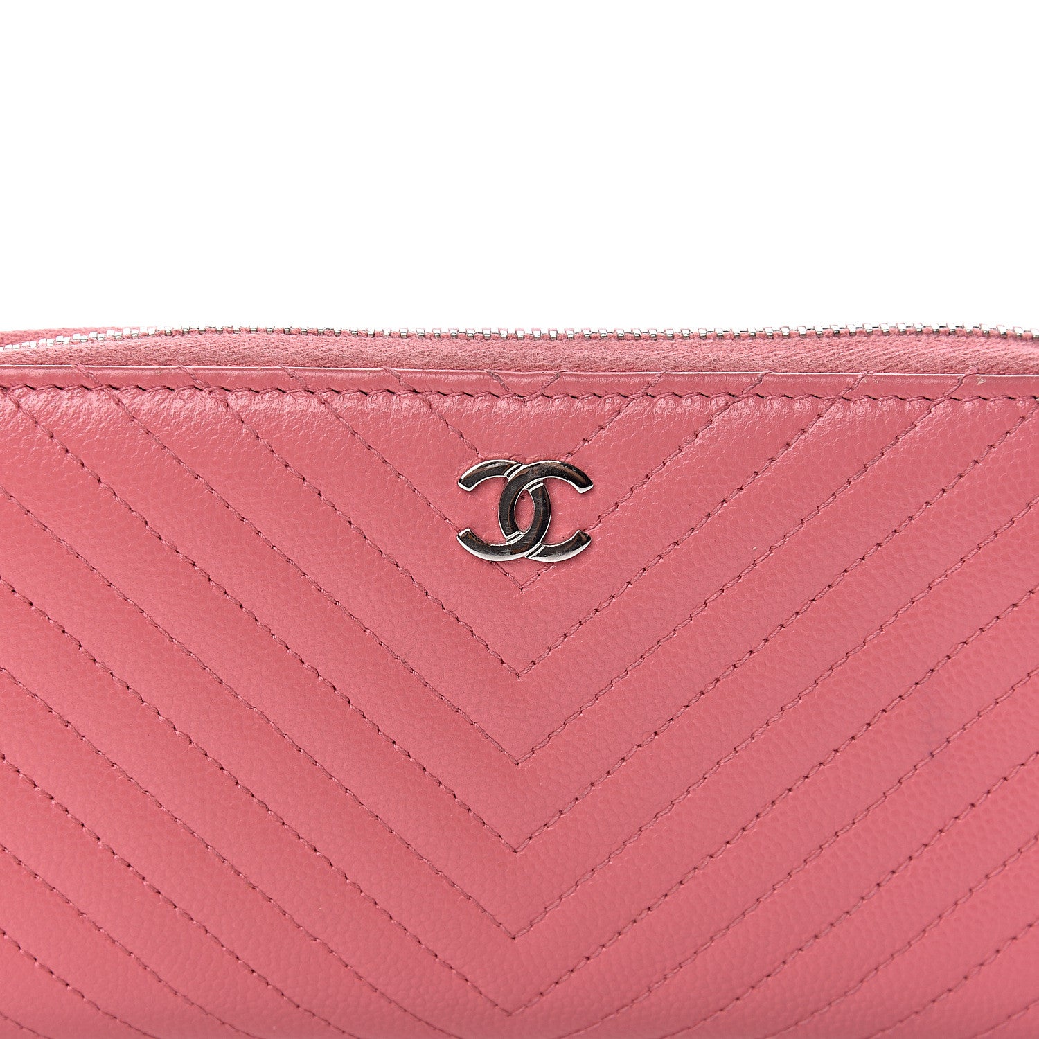 Chanel Caviar Chevron Quilted Small Zip Around Wallet Pink 10 of 15