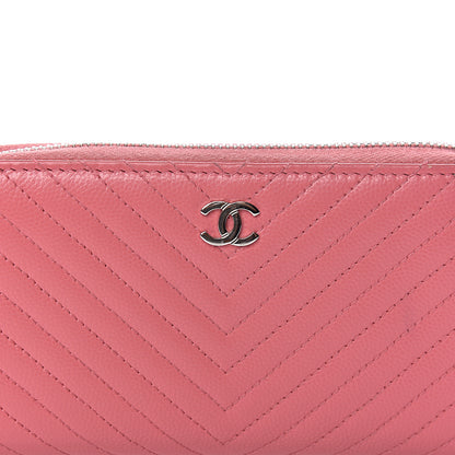 Chanel Caviar Chevron Quilted Small Zip Around Wallet Pink 10 of 15
