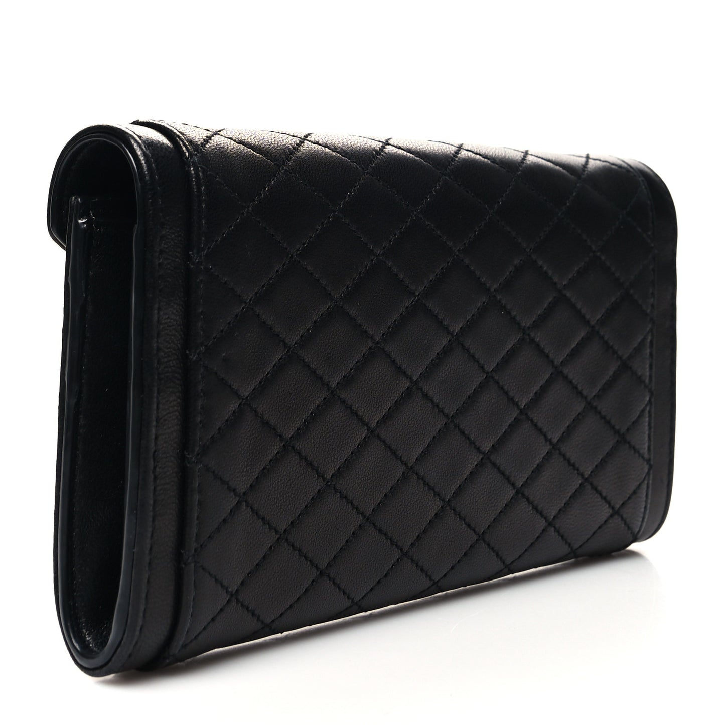 Lambskin Quilted Monogram Large Gabbie Flap Wallet Black