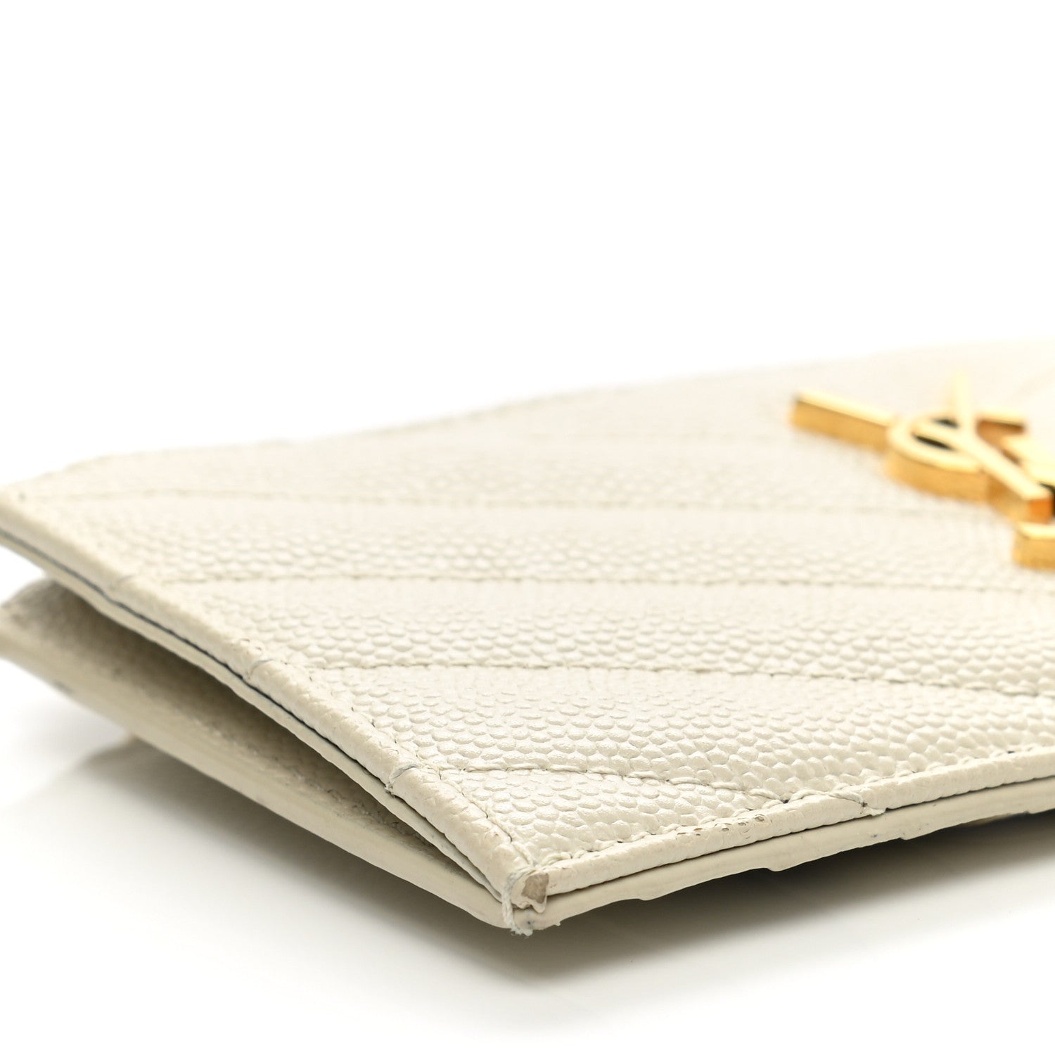 Saint Laurent Grain De Poudre Matelasse Chevron Monogram Fragments Zippered Card Case Blanc Vintage 8 of 12