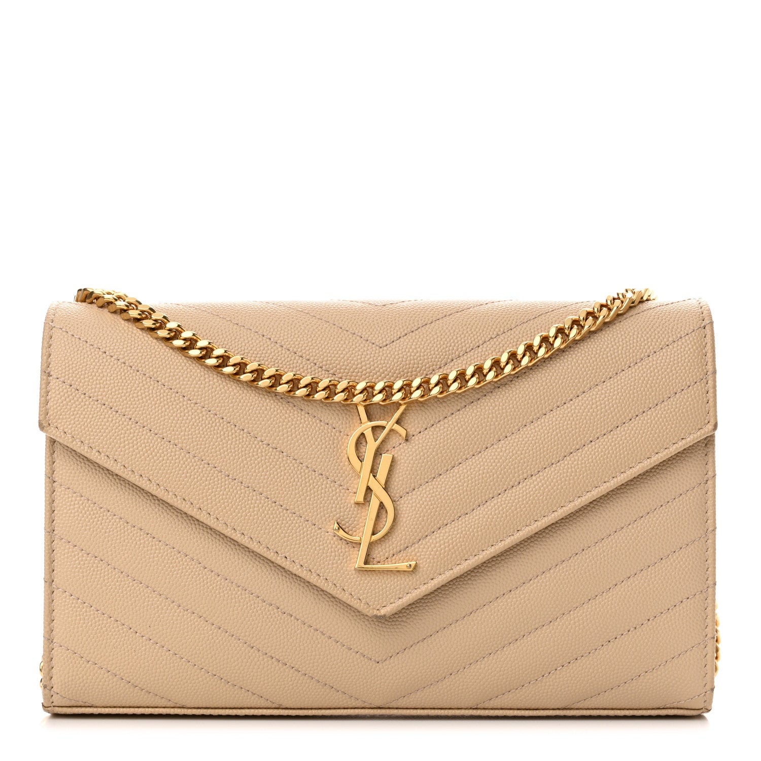 Saint Laurent Grain De Poudre Matelasse Chevron Monogram Chain Wallet Nude Powder 1 of 12