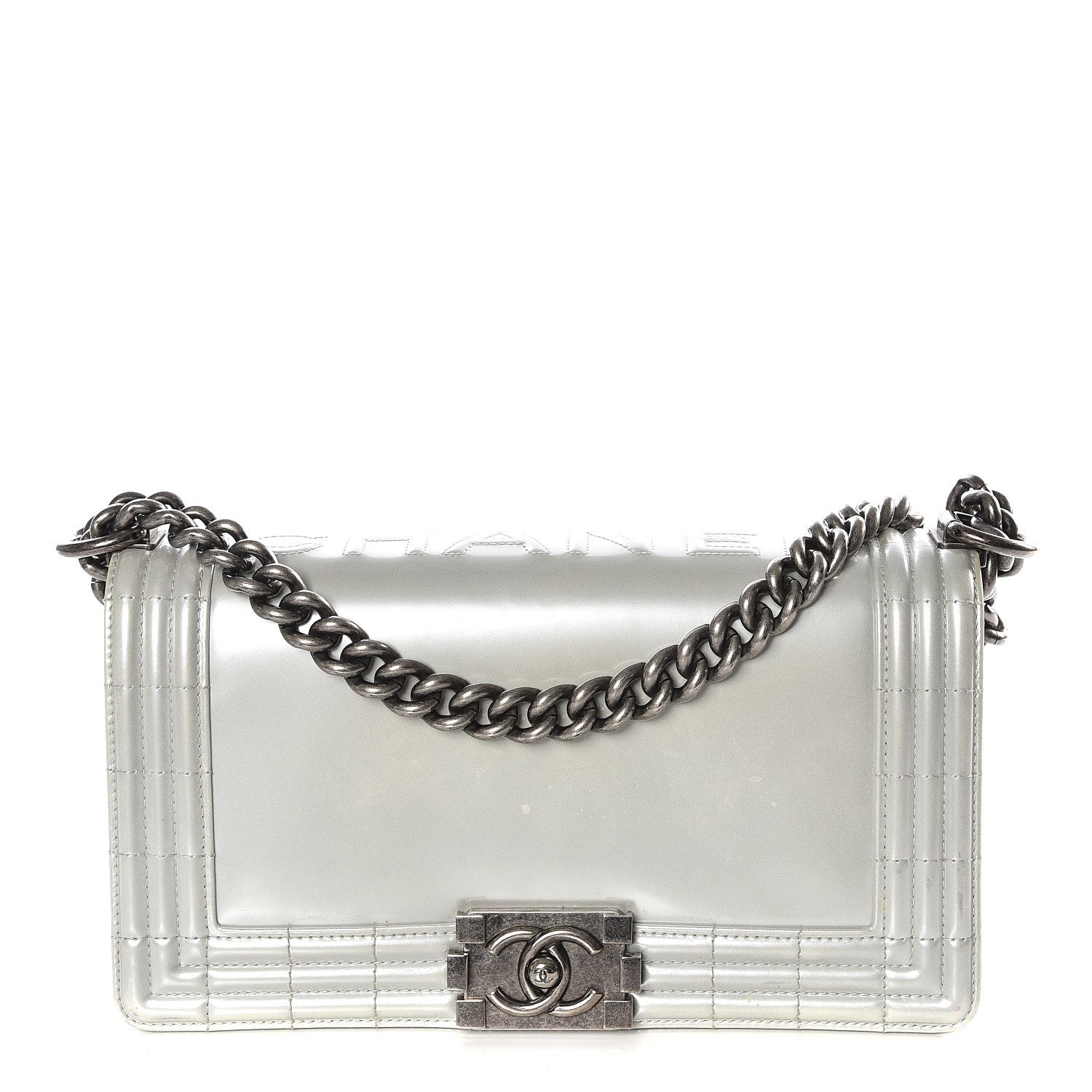 Chanel Iridescent Glazed Calfskin Medium Boy Flap Silver 1 of 14