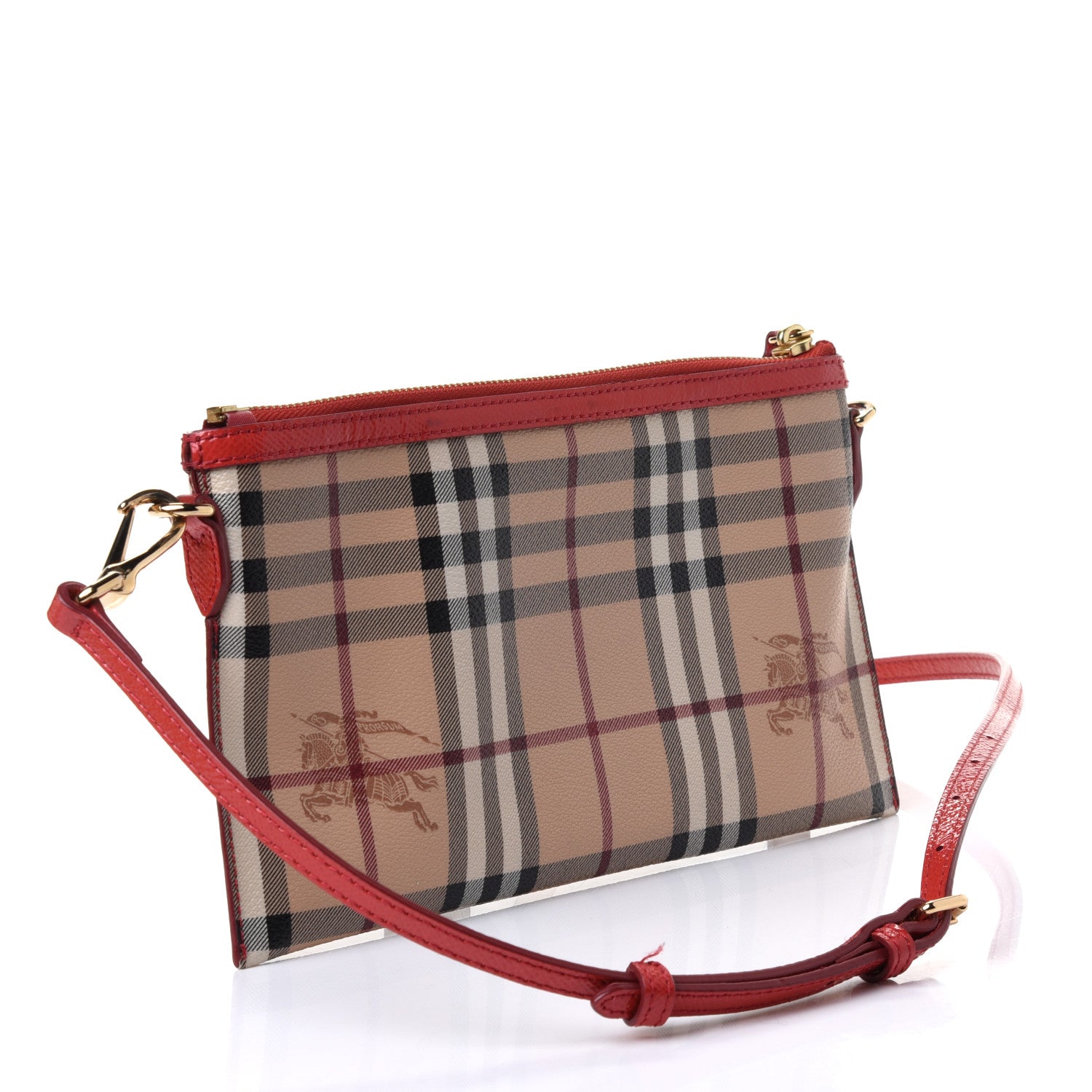 Burberry Haymarket Check Small Peyton Crossbody Clutch Bag Coral Red 2 of 4