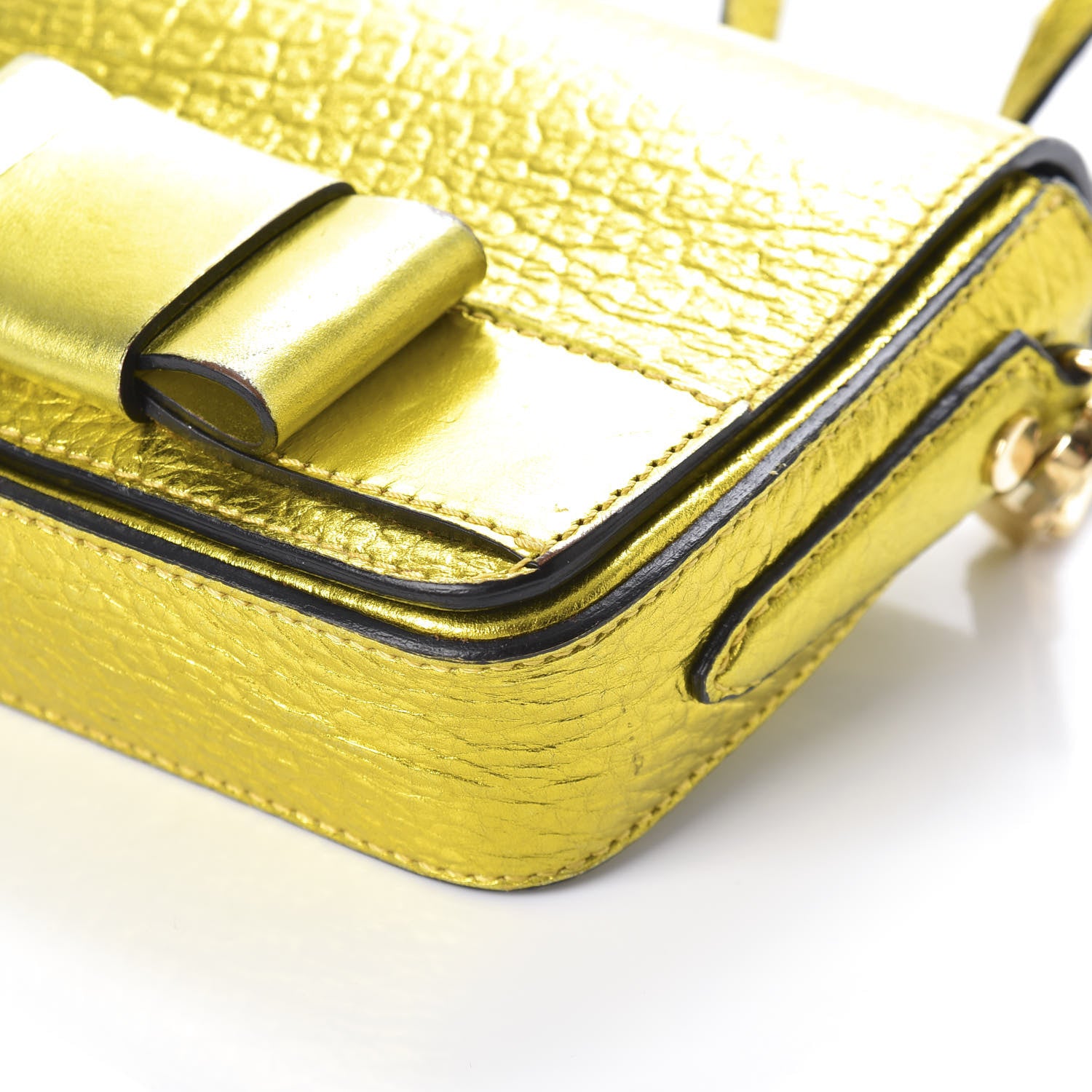 Burberry Metallic Calfskin Bow Detail Berkeley Crossbody Yellow 8 of 11