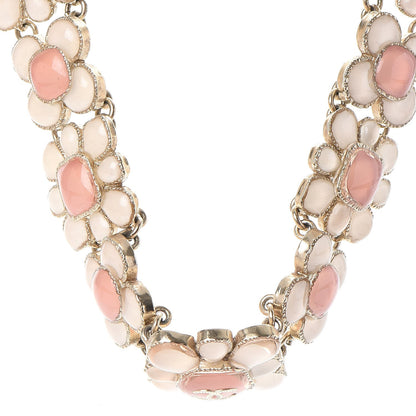 Chanel Gripoix Poured Glass CC Korean Blossom Choker Necklace Gold Pink White 7 of 9