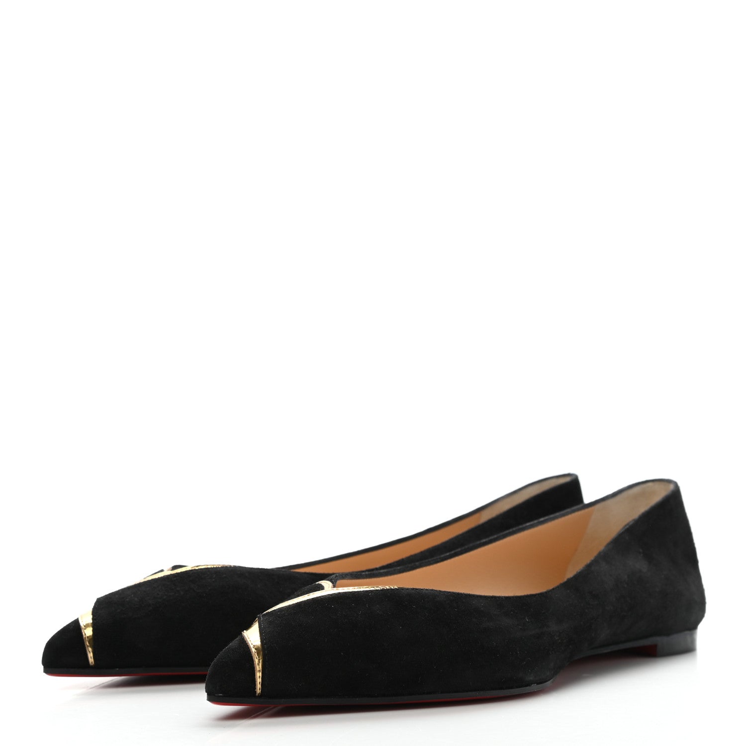 Christian Louboutin Suede Specchio CL Pump Flats 36.5 Black Gold 3 of 8