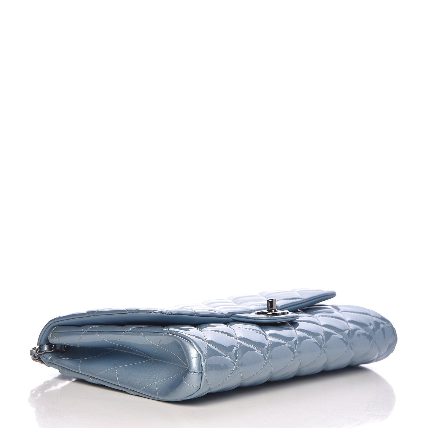 Patent Quilted Clutch with Chain Flap Light Blue