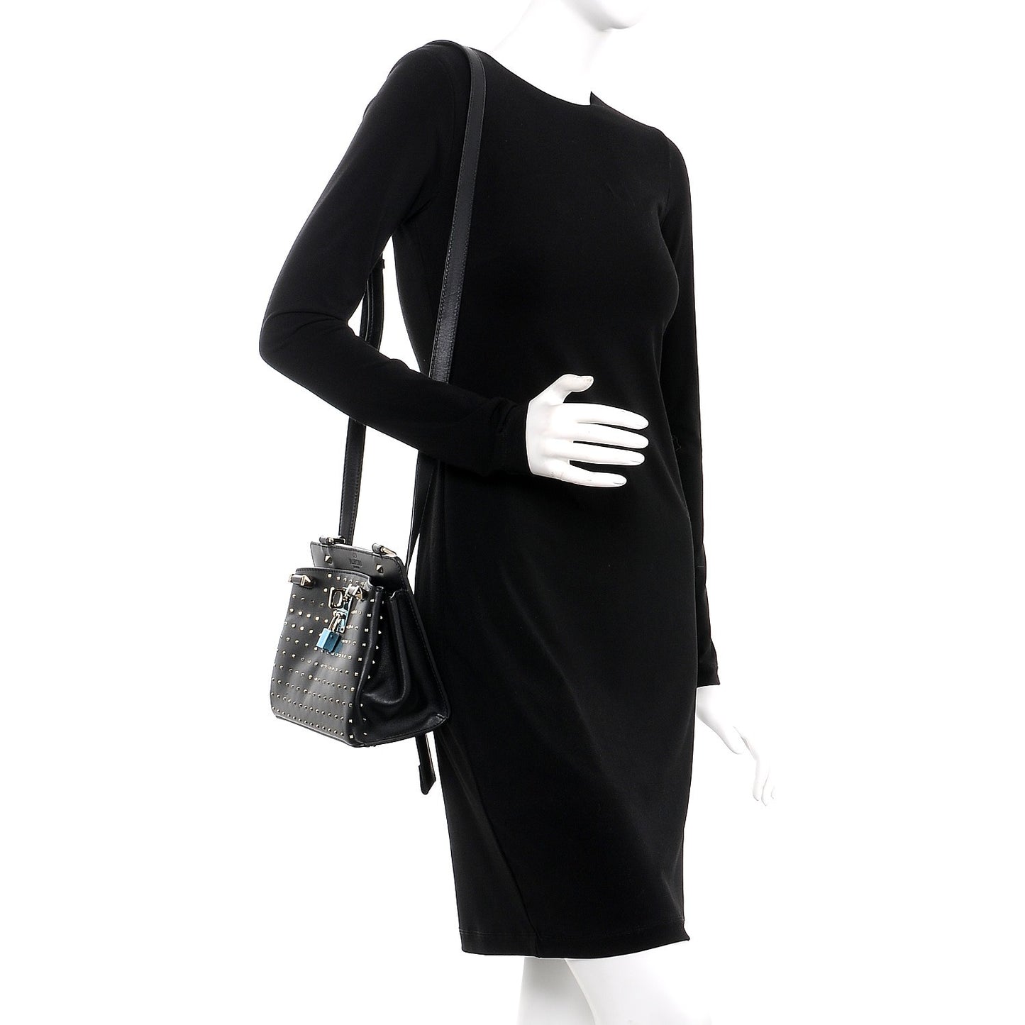 Calfskin Studded Small Joylock Satchel Black