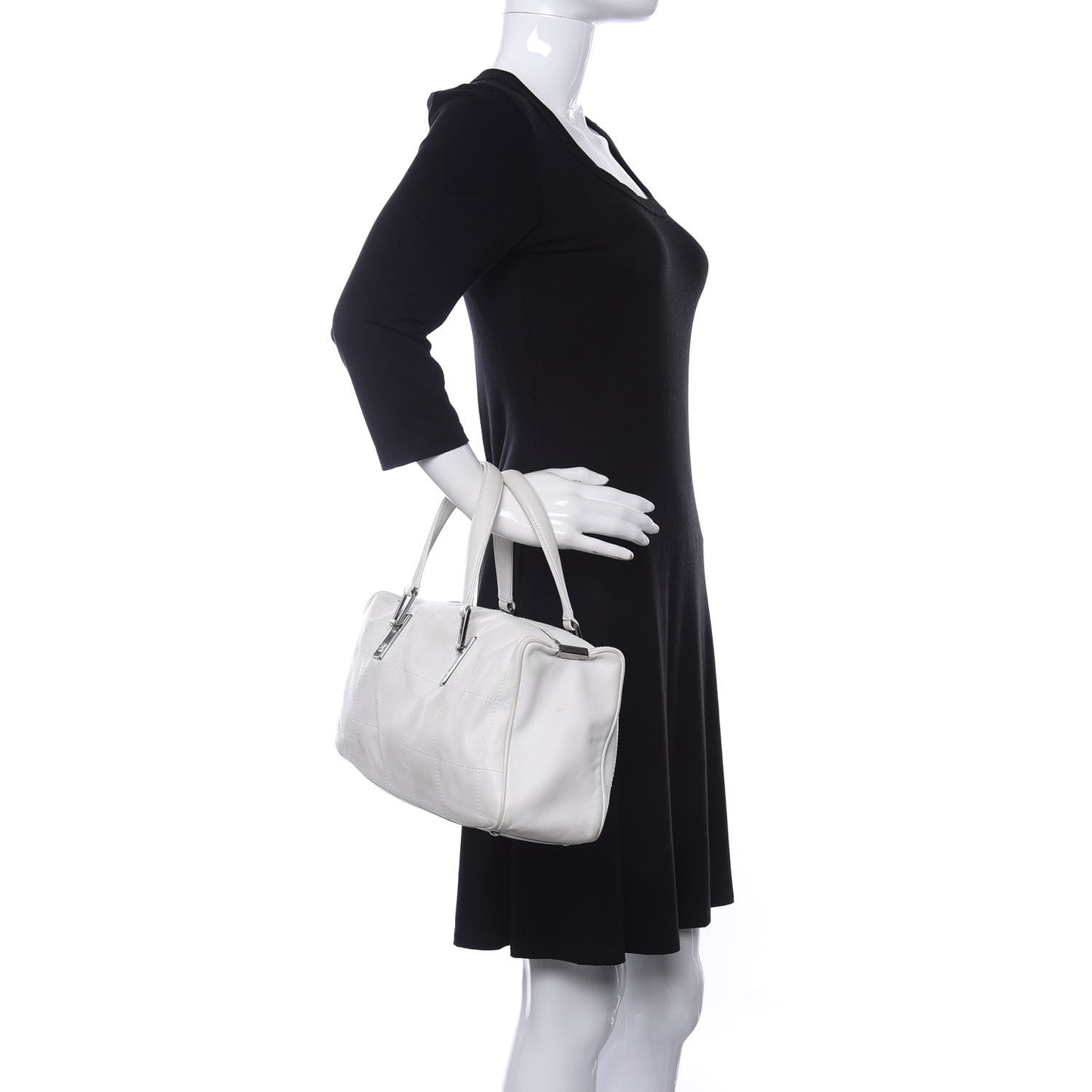 Calfskin Square Stitched Large Tote White