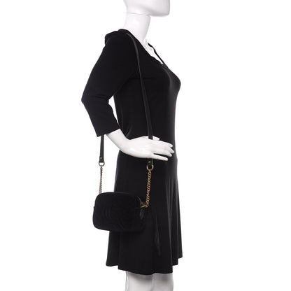 Gucci Velvet Matelasse Marquise Crystals Mini GG Marmont Chain Shoulder Bag Black 2 of 10