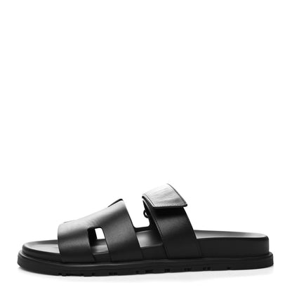 Hermes Calfskin Mens Chypre Sandals 41.5 Black 1 of 9