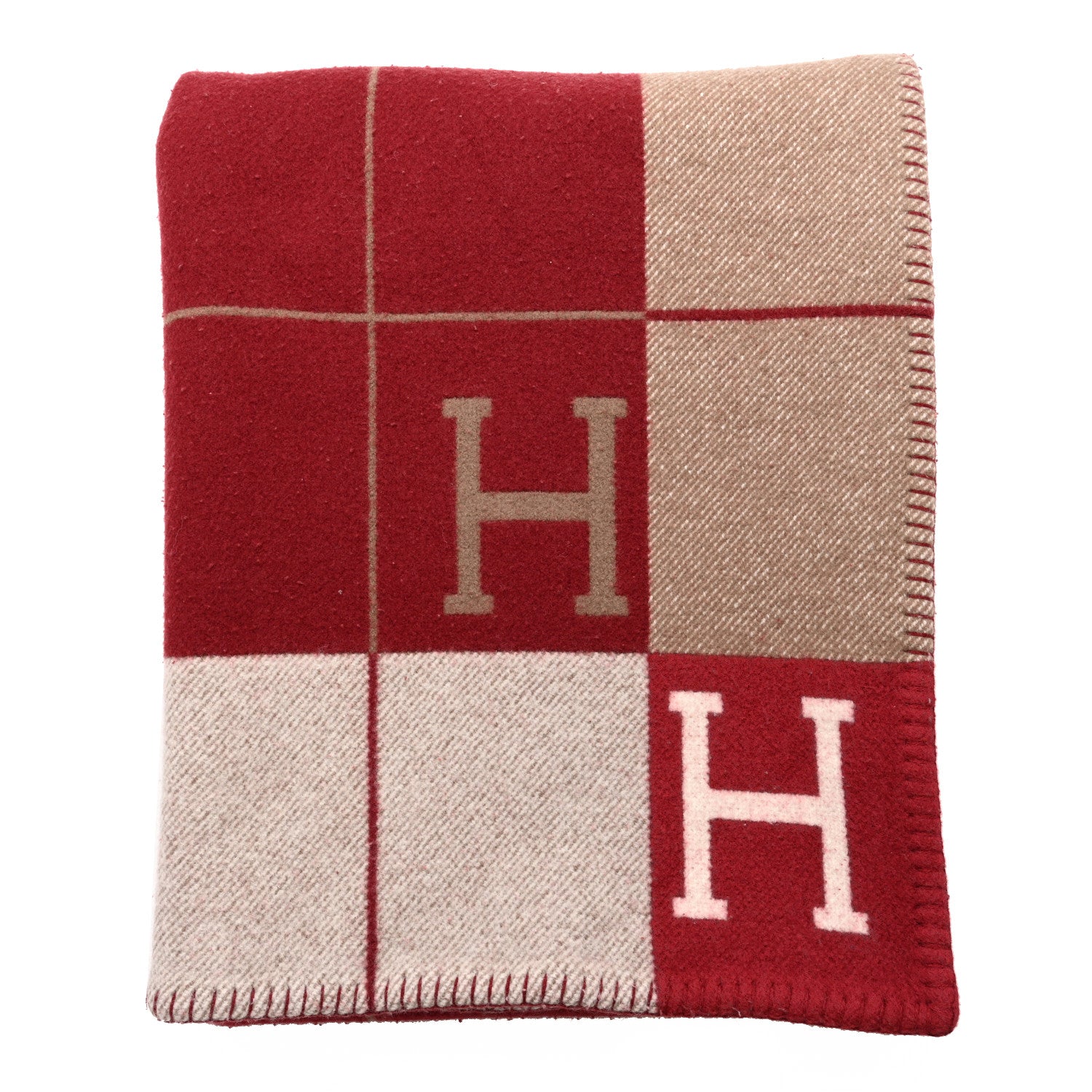 Hermes Wool Cashmere Avalon III Blanket Ecru Rouge H 1 of 4