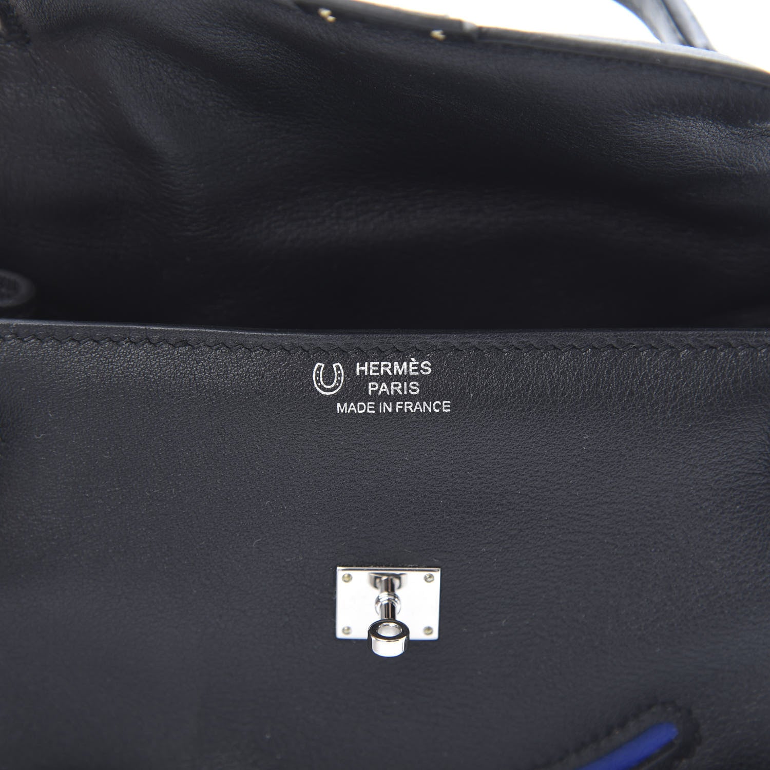 Hermes Swift Horseshoe Quelle Idole Kelly Doll Handbag Black Bleu Electrique 6 of 10