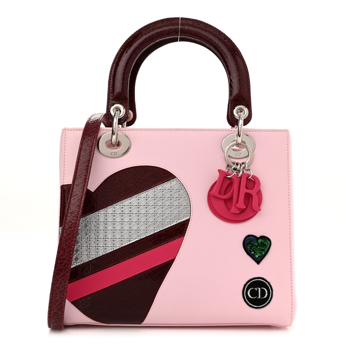 Calfskin Patent Embroidered Valentines Day Heart Medium Lady Dior Pink Multicolor