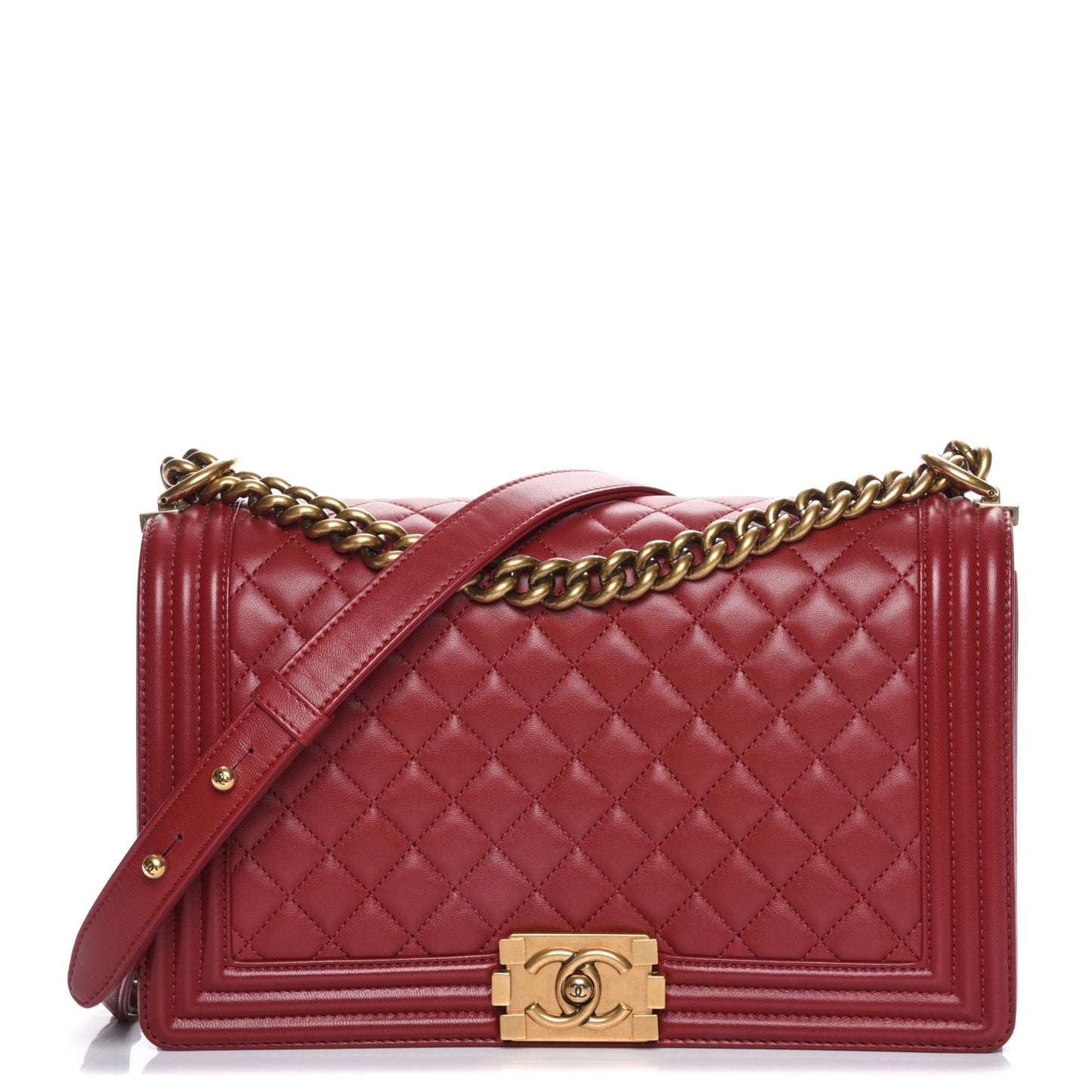 Lambskin Quilted New Medium Boy Flap Dark Red