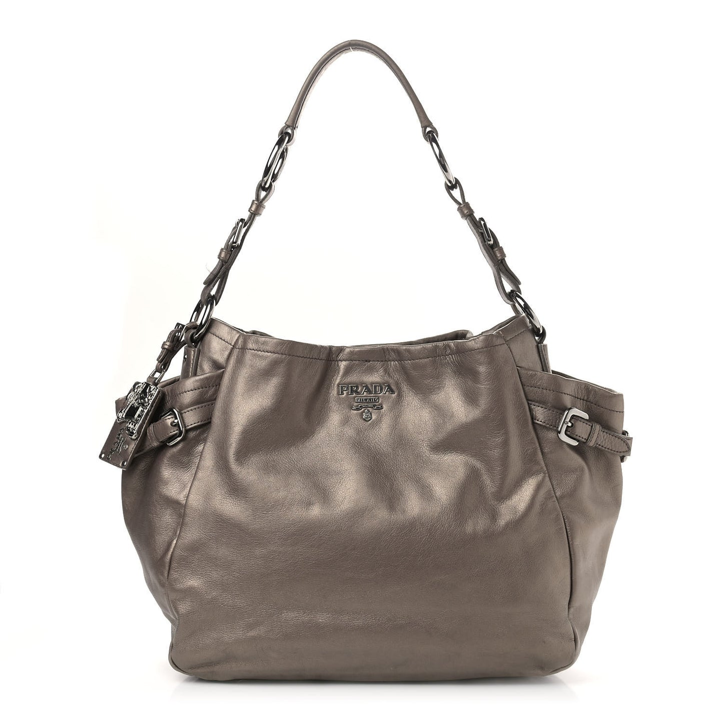 Metallic Soft Calfskin Two Pocket Hobo Fumo Mordore