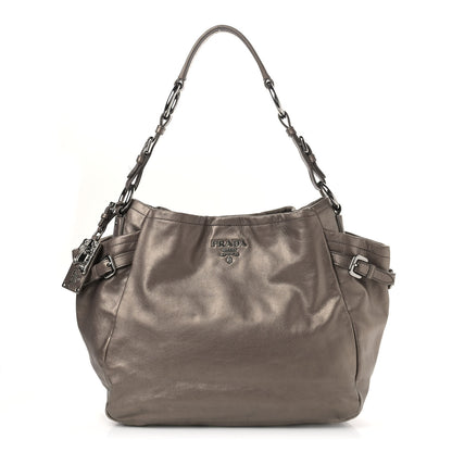Prada Metallic Soft Calfskin Two Pocket Hobo Fumo Mordore 1 of 18