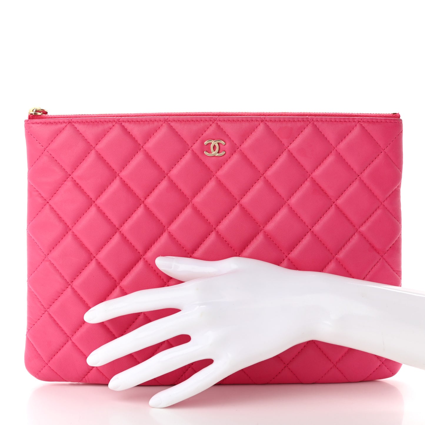 Lambskin Quilted Medium Cosmetic Case Dark Pink