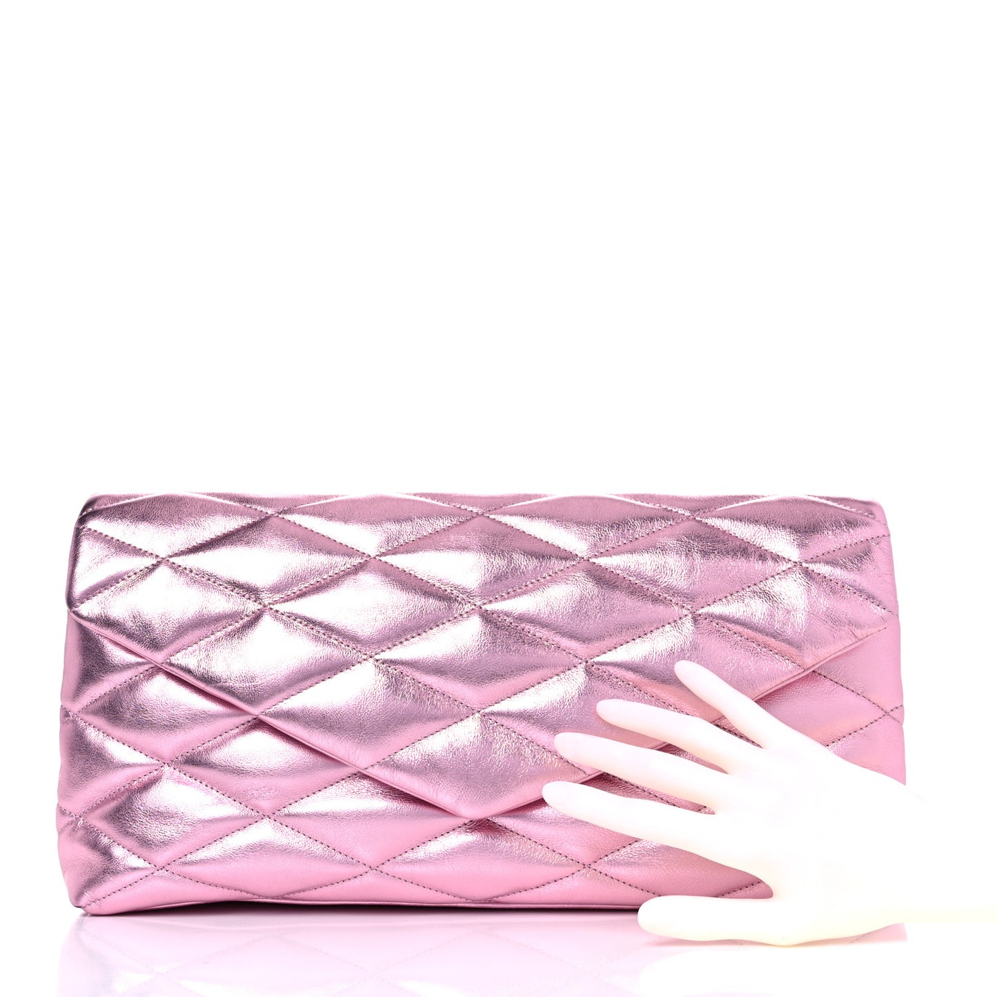 Metallic Lambskin Quilted Sade Puffer Envelope Clutch Pink