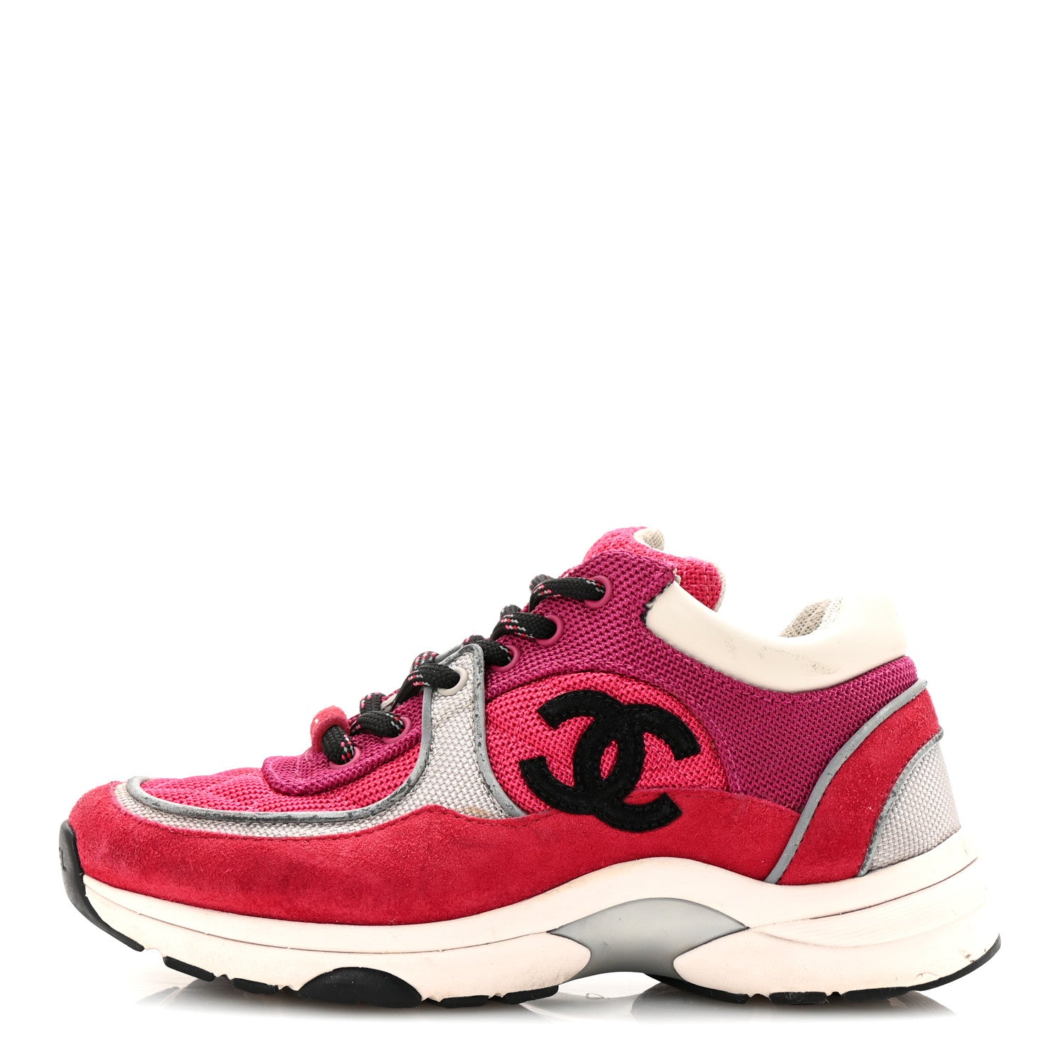 Chanel Mesh Suede Calfskin Womens CC Sneakers 35 Dark Pink Silver 1 of 10