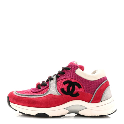 Chanel Mesh Suede Calfskin Womens CC Sneakers 35 Dark Pink Silver 1 of 10