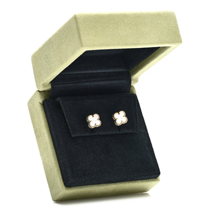 Van Cleef & Arpels 18K Yellow Gold Mother of Pearl Sweet Alhambra Earrings 5 of 5