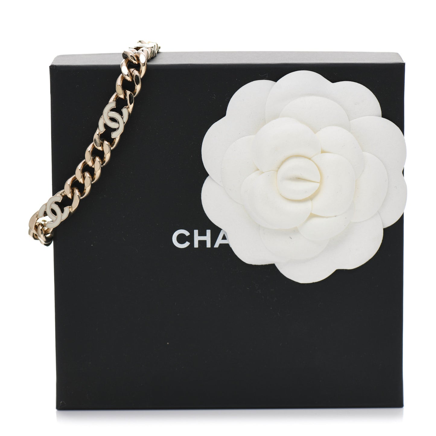 Enamel Metal CC Chain Bracelet Gold White