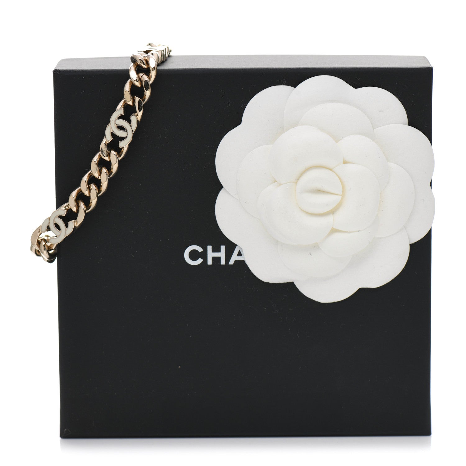 Chanel Enamel Metal CC Chain Bracelet Gold White 5 of 5