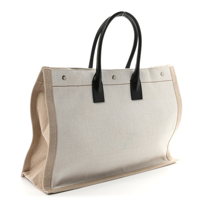 Saint Laurent Linen Calfskin Small Rive Gauche Tote Optic White 3 of 10