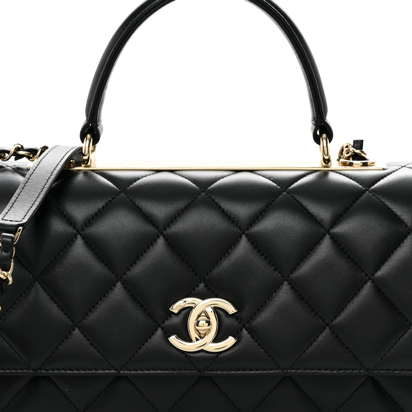 Lambskin Quilted Medium Trendy CC Flap Dual Handle Bag Black