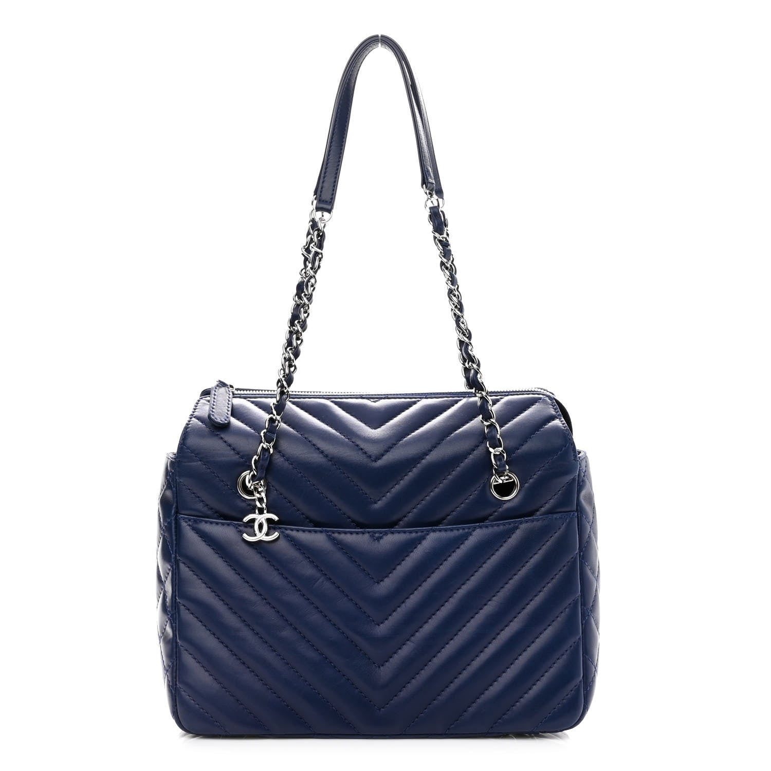 Chanel Lambskin Chevron Quilted Small Surpique Tote Dark Blue 1 of 11