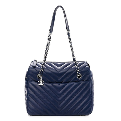 Chanel Lambskin Chevron Quilted Small Surpique Tote Dark Blue 1 of 11