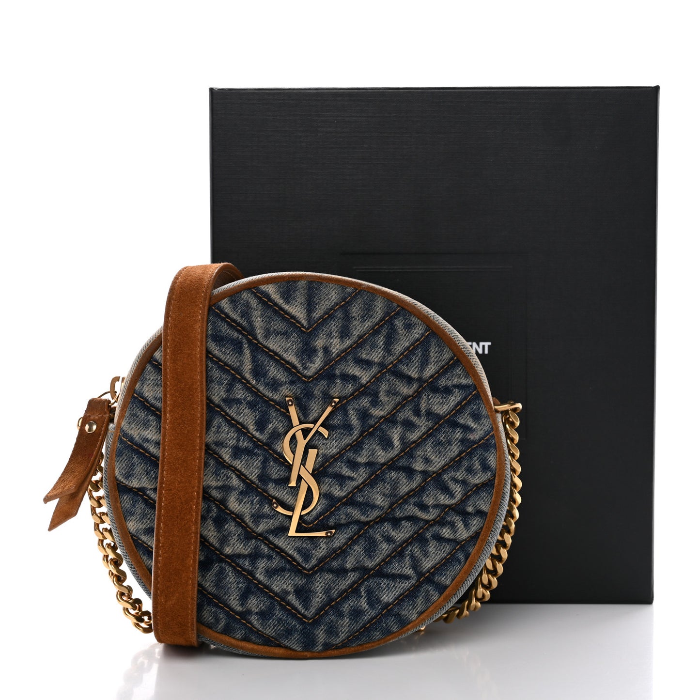 Denim Quilted Monogram Round Crossbody Bag Rodeo Blue