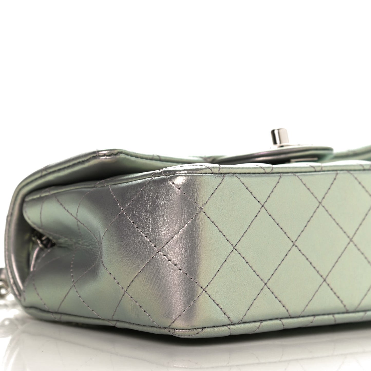 Iridescent Lambskin Quilted Mini Rectangular Flap Light Purple