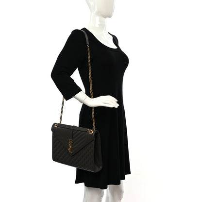 Saint Laurent Grain De Poudre Textured Mixed Matelasse Large Triquilt Monogram Satchel Pebble 2 of 14