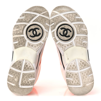 Chanel Suede Calfskin Lambskin Neoprene High Top CC Sneakers 39 White Fluo Orange 7 of 13