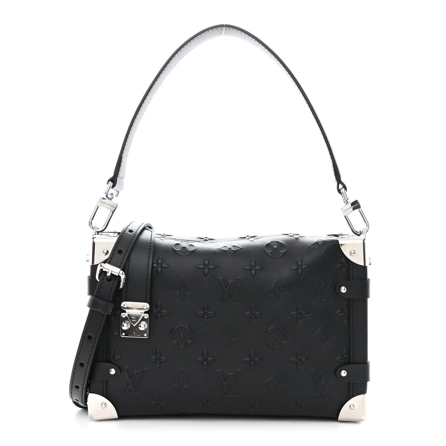 Calfskin Debossed Monogram Side Trunk Black