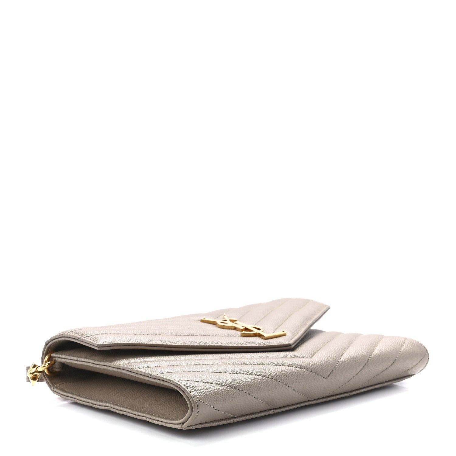 Saint Laurent Grain De Poudre Matelasse Chevron Monogram Envelope Clutch Dark Beige 4 of 11