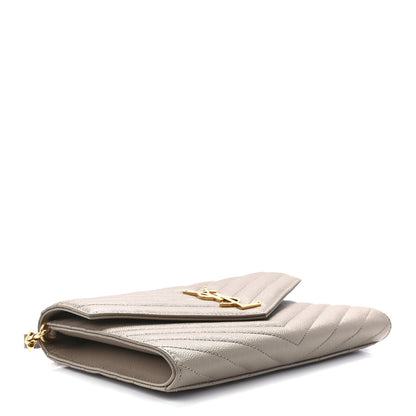 Saint Laurent Grain De Poudre Matelasse Chevron Monogram Envelope Clutch Dark Beige 4 of 11