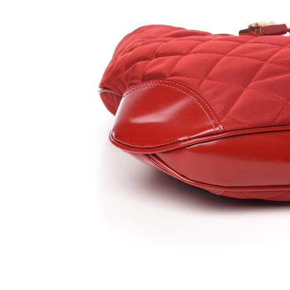 Burberry Nylon Glazed Calfskin Quilted Brook Hobo Red 7 of 9