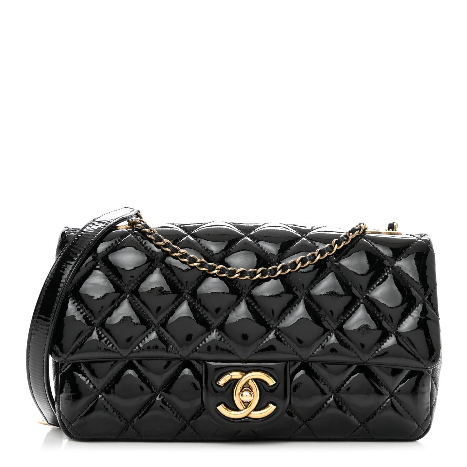 Chanel Patent Goatskin Quilted Medium CC Eyelet Flap Black 1 of 13