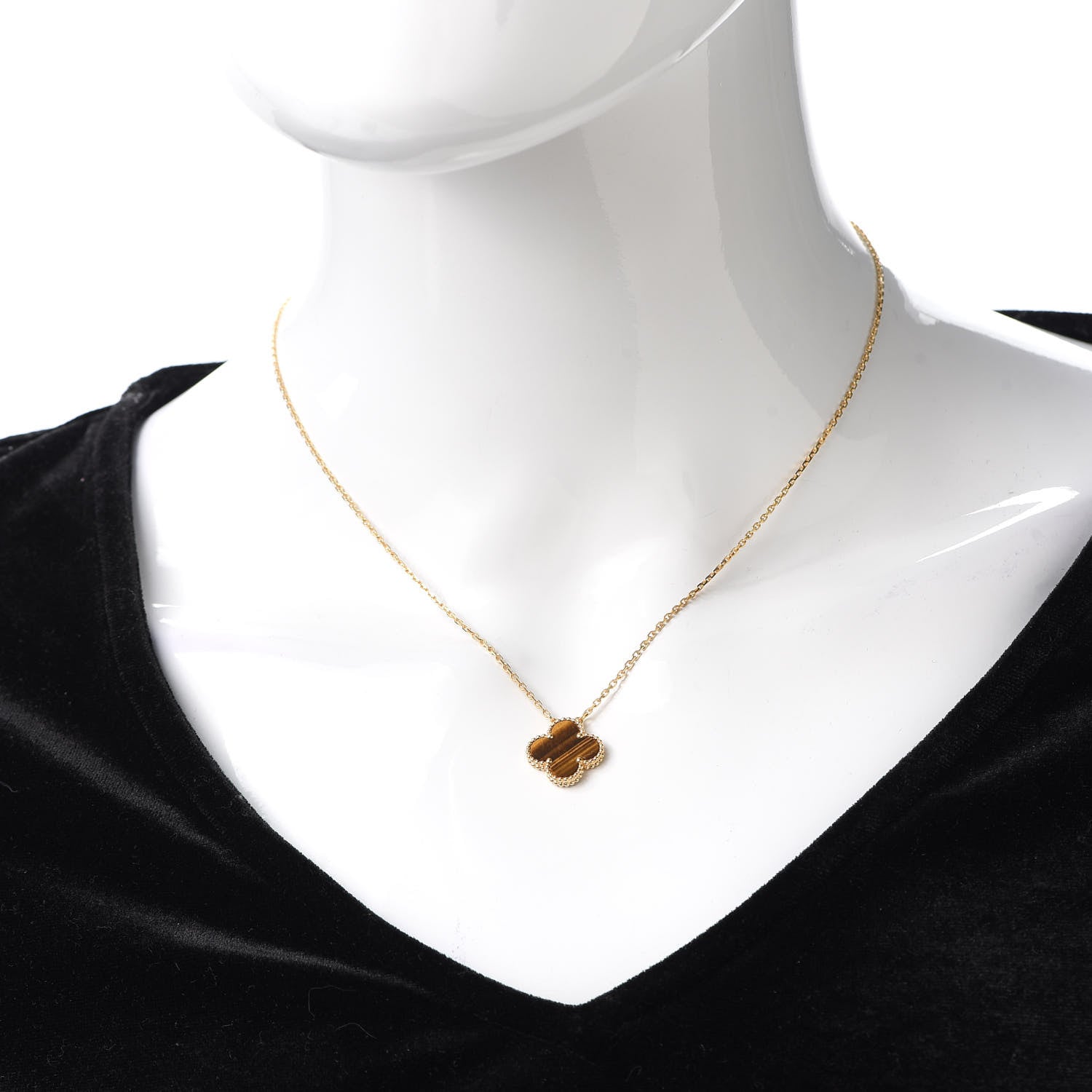 Van Cleef & Arpels 18K Yellow Gold Tiger Eye Vintage Alhambra Pendant Necklace 2 of 7