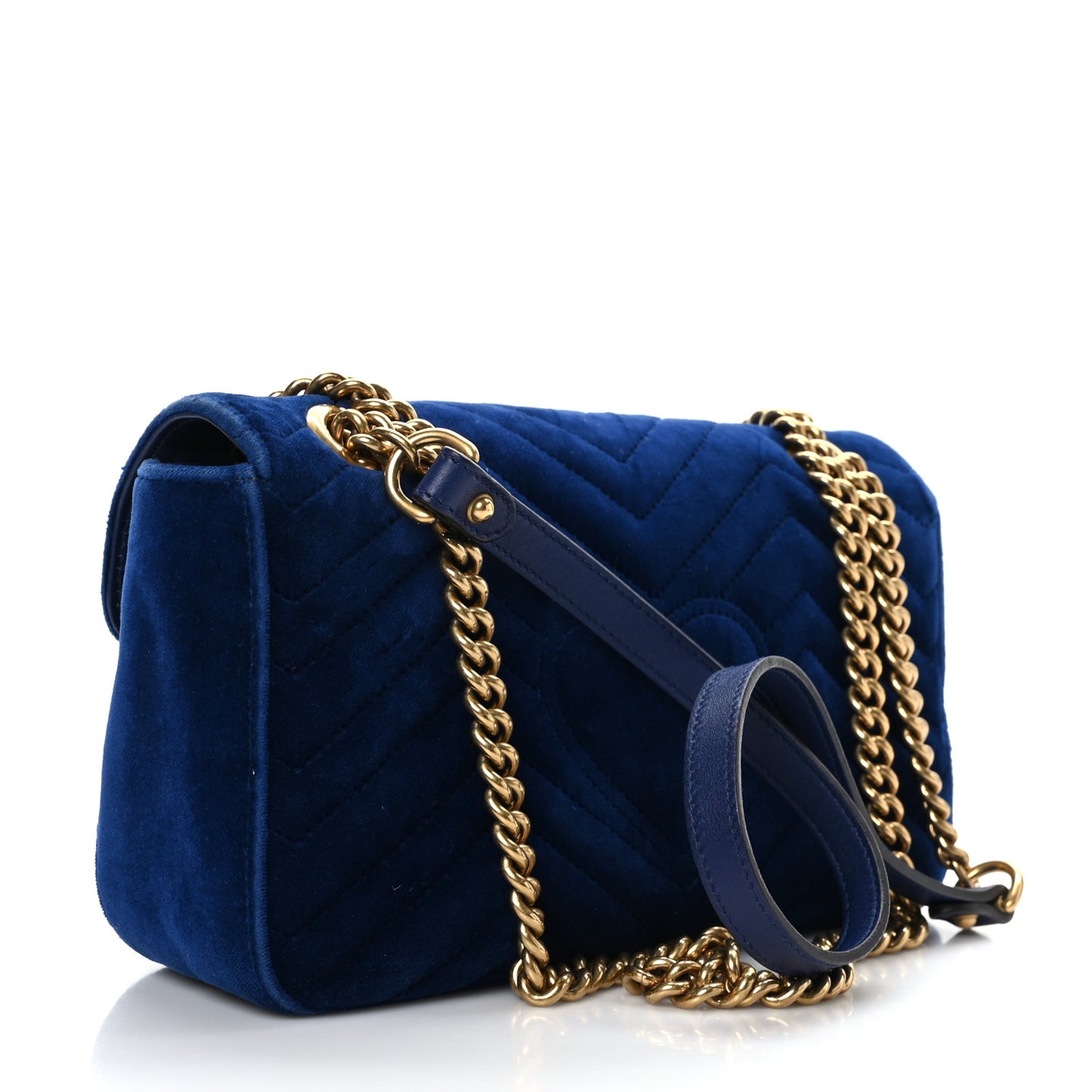 Velvet Matelasse Small GG Marmont Shoulder Bag Cobalt Blue