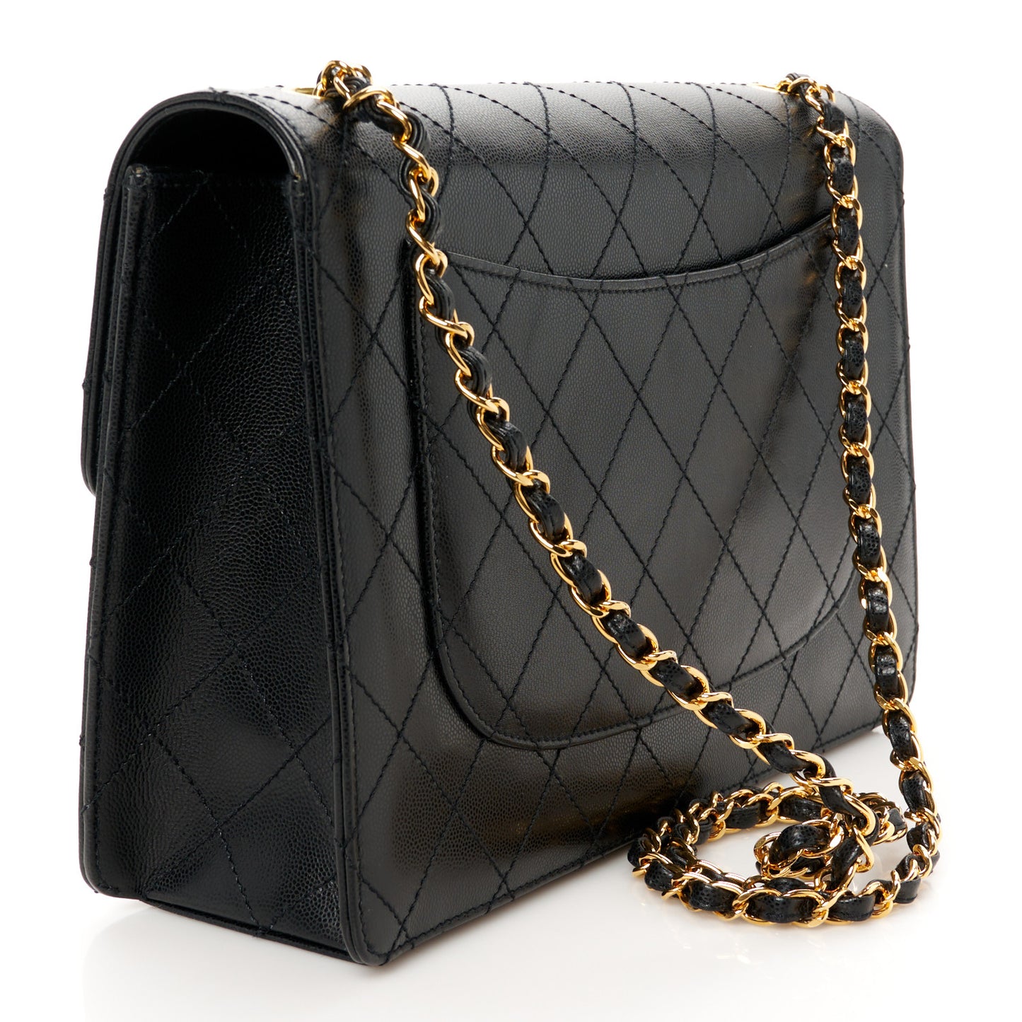 Caviar Stitch Jumbo Single Flap Black