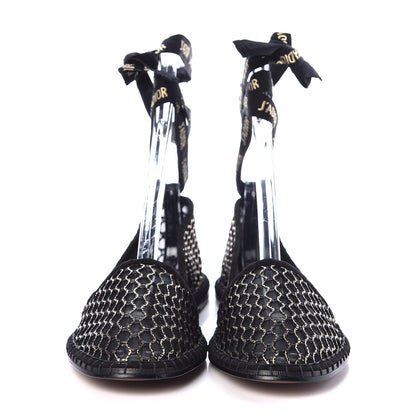 Christian Dior Mesh Nicely-D Ankle Tie Flat Espadrilles 38 Black 2 of 8