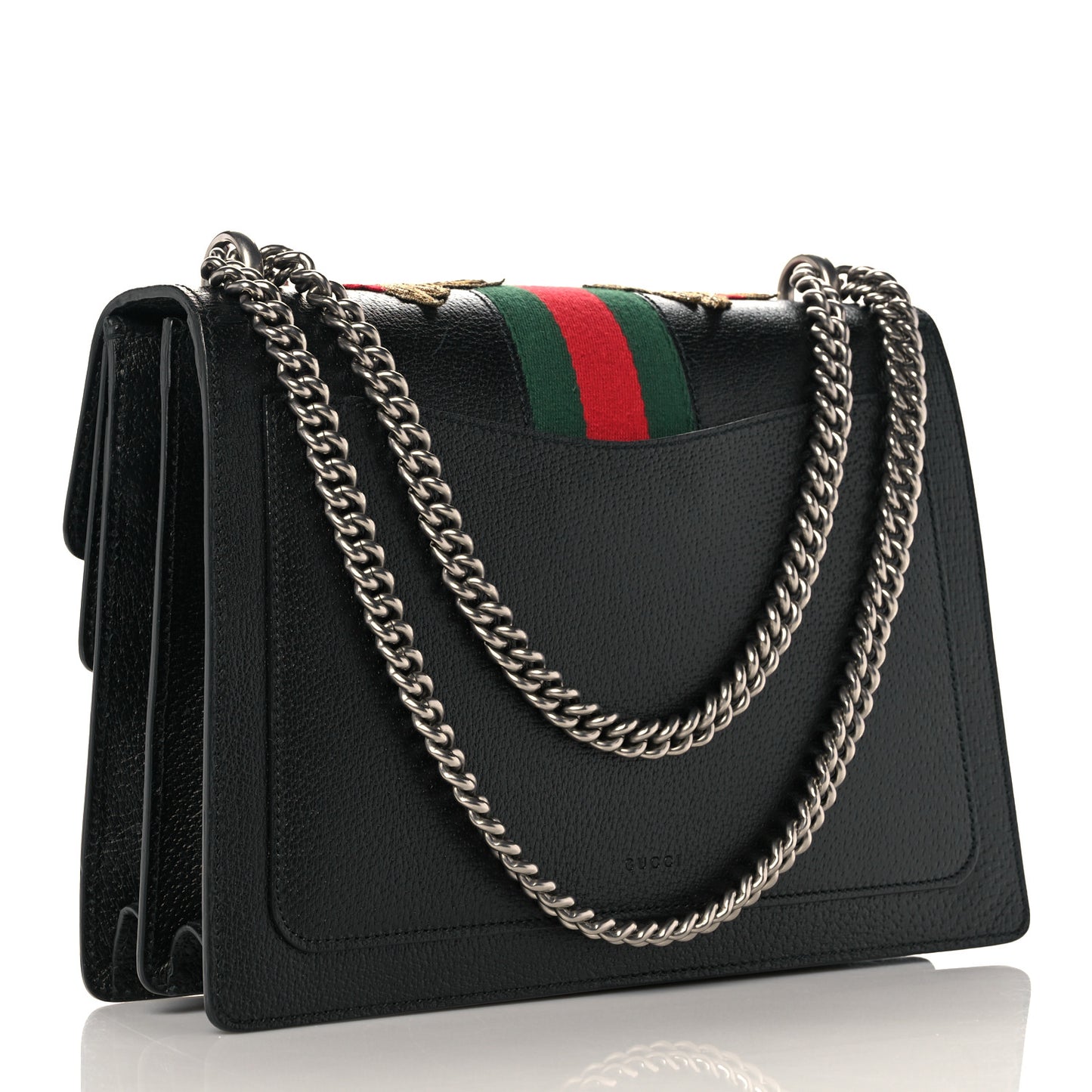 Calfskin Web Floral Embroidered Medium Dionysus Shoulder Bag Black